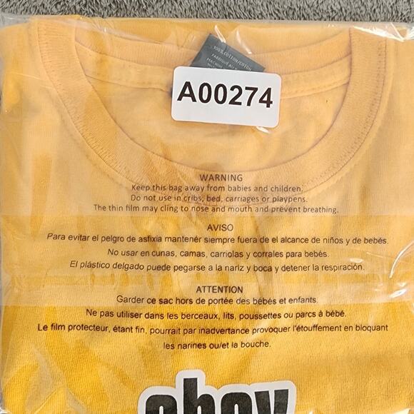 Vintage OBEY Top Womens M Mustard Yellow Boxy Crop Logo Graphic Tee Casual - Picture 8 of 8